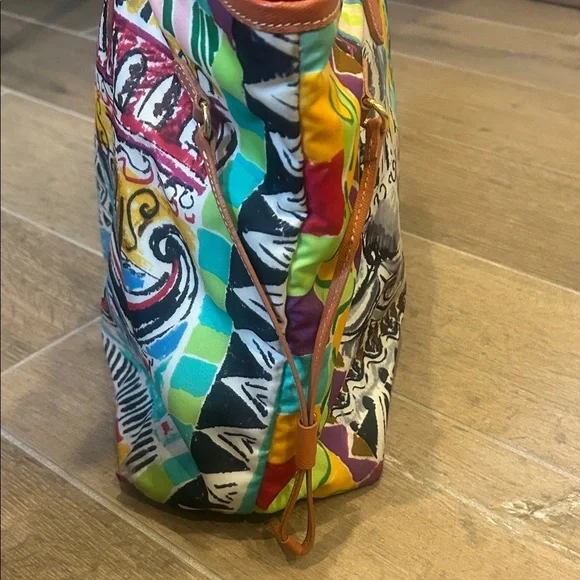 PRADA Venice Print Top Handle Tote Bag nylon Canvas x Leather
